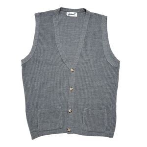 Haband! Vintage 80s Sweater Vest Waffle Knit Sleeveless Cardigan V Neck Men's XL